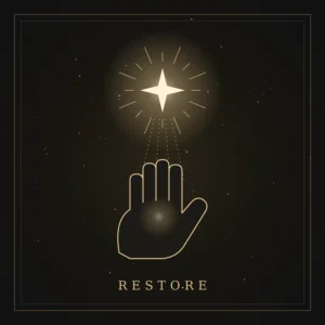 Restore: an open hand receiving light from a radiant star